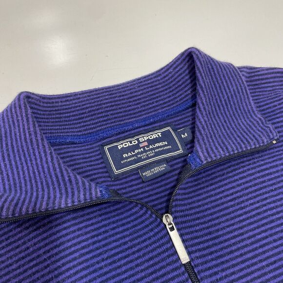 VTG 90’s Ralph Lauren Polo Sport Men’s Purple Stripe 1/4 Zip Rugby Shirt Size M - Picture 2 of 8